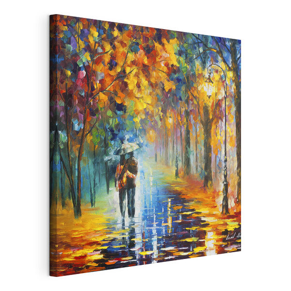 Tableaux Peinture d'un couple marchant sous la pluie