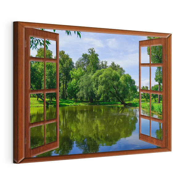 Tableaux Vue d'un étang à travers une fenêtre