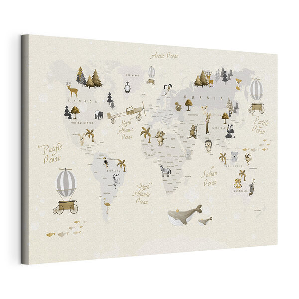 Carte du monde avec animaux Tableaux Carte du monde avec animaux