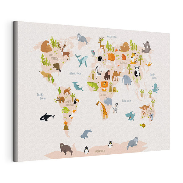 Carte du monde avec animaux Tableaux Carte du monde avec animaux