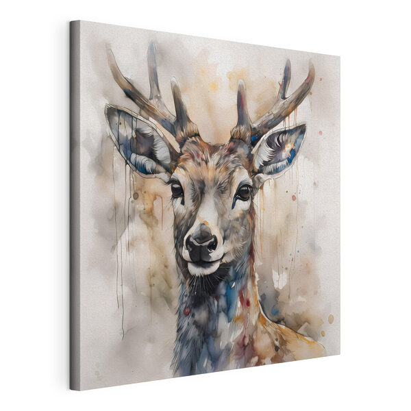 Portrait de cerf à l'aquarelle avec ses bois Tableaux Portrait de cerf à l'aquarelle avec ses bois