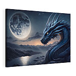 Tableaux Dragon bleu avec cornes et lune en arrière-plan