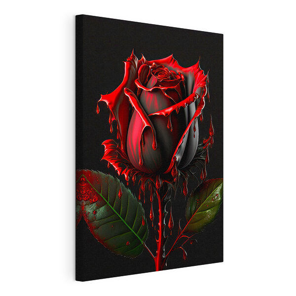 Tableaux Rose rouge aux pétales sombres et ruisselants