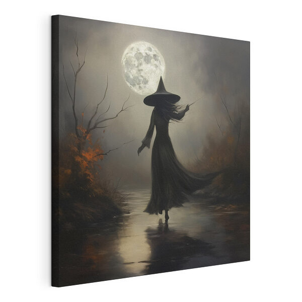 Tableaux Femme vêtue d'un vêtement d'homme marchant sur un sentier à la pleine lune