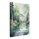 Tableaux Aquarelle d'un lac entouré d'arbres et de montagnes