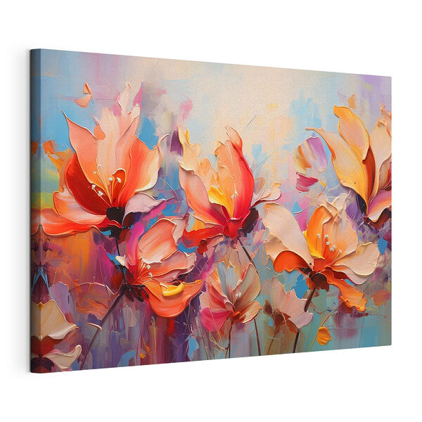 Tableaux Peinture de fleurs sur fond bleu