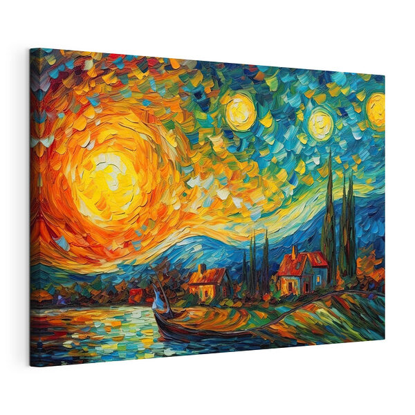 Tableaux Ciel vibrant et tourbillonnant au-dessus d'un village