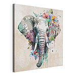 Tableaux Éléphant entouré de fleurs colorées
