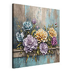Tableaux Peinture de fleurs sur un rebord de bois