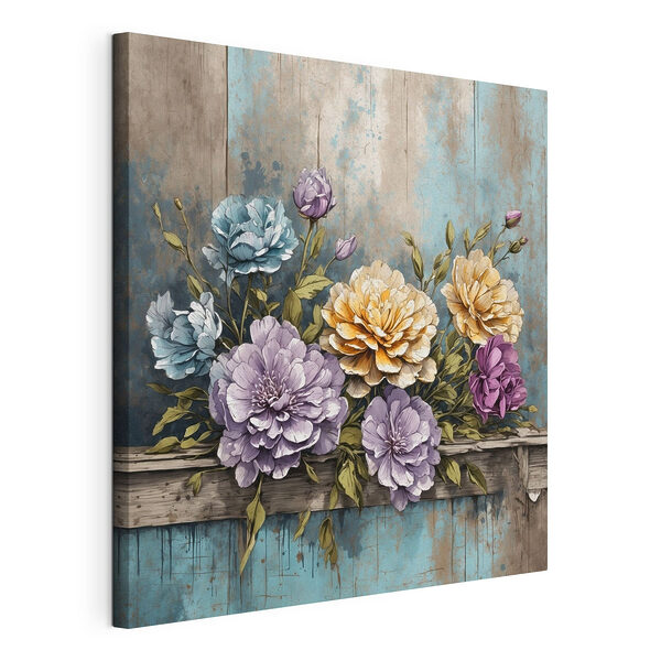 Tableaux Tableaux Peinture de fleurs sur un rebord de bois (UGS : s39169)