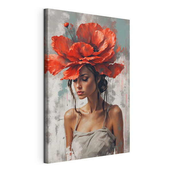 Femme avec des fleurs rouges sur la tête Tableaux Femme avec des fleurs rouges sur la tête