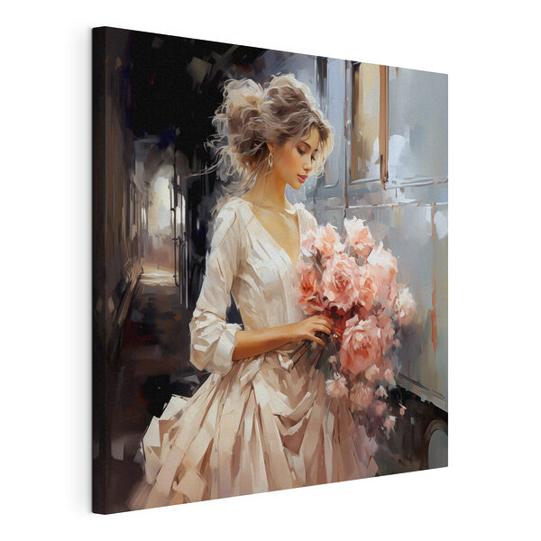 Tableaux Femme tenant des fleurs dans un train