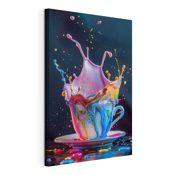Tableaux Liquide coloré éclaboussant une tasse