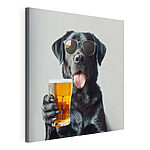 Tableaux Chien portant des lunettes de soleil et tenant un verre de bière