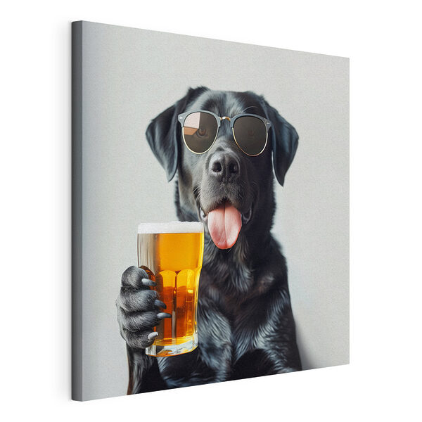 Chien portant des lunettes de soleil et tenant un verre de bière Tableaux Chien portant des lunettes de soleil et tenant un verre de bière