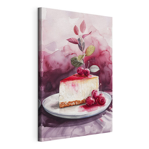 Tableaux Pièce de cheesecake avec des cerises sur le dessus