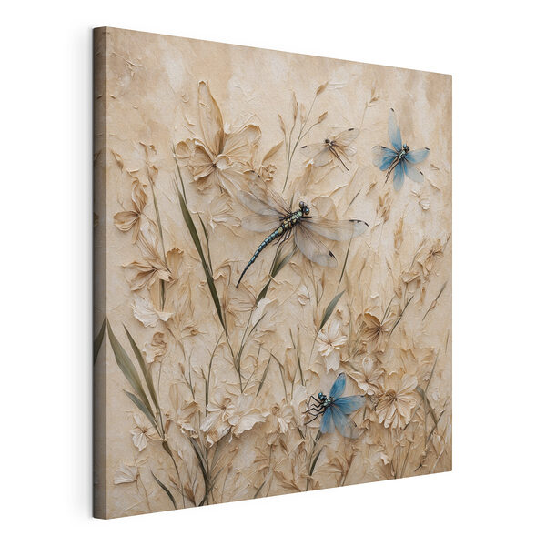 Tableaux Libellules et fleurs sur un mur
