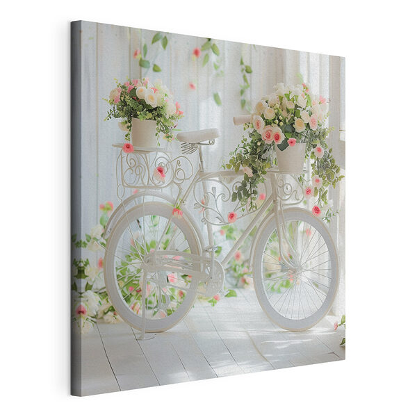 Tableaux Tableaux Vélo blanc avec des fleurs (UGS : s39243)