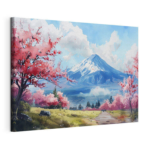 Tableaux Montagne avec des fleurs roses