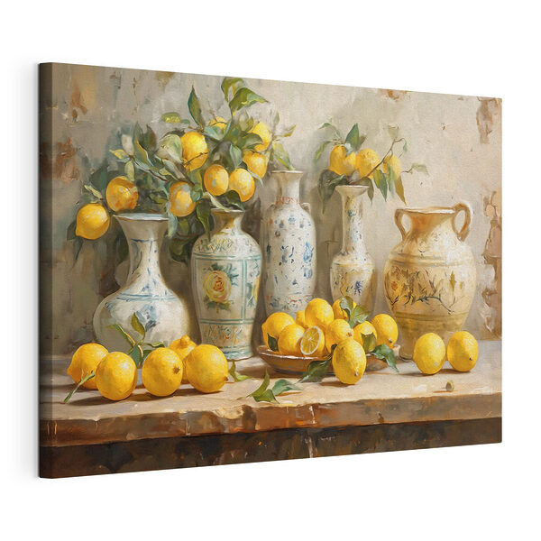 Peinture de citrons et de vases sur une table Tableaux Peinture de citrons et de vases sur une table