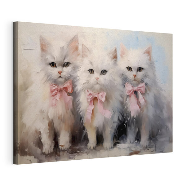 Groupe de chats blancs avec des nœuds roses Tableaux Groupe de chats blancs avec des nœuds roses