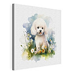 Tableaux Chien blanc assis dans un champ de fleurs