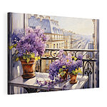 Tableaux Aquarelle d'un balcon avec des fleurs violettes