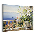 Tableaux Peinture d'un balcon avec vue sur la ville et la mer