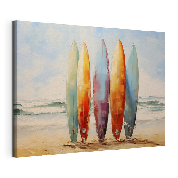 Tableaux Groupe de planches de surf sur une plage