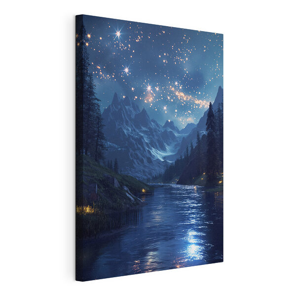 Rivière avec des arbres et des étoiles dans le ciel Tableaux Rivière avec des arbres et des étoiles dans le ciel