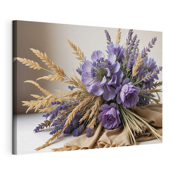 Bouquet de fleurs violettes et de blé Tableaux Bouquet de fleurs violettes et de blé