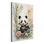 Tableaux Ours panda avec fleurs et bambou