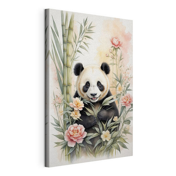 Ours panda avec fleurs et bambou Tableaux Ours panda avec fleurs et bambou