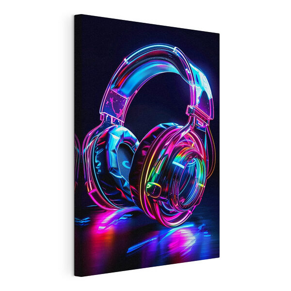 Tableaux Casque d'écoute coloré sur fond noir