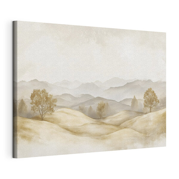 Tableaux Paysage de collines avec arbres et montagnes en arrière-plan