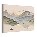 Tableaux Lac avec montagnes et bateau