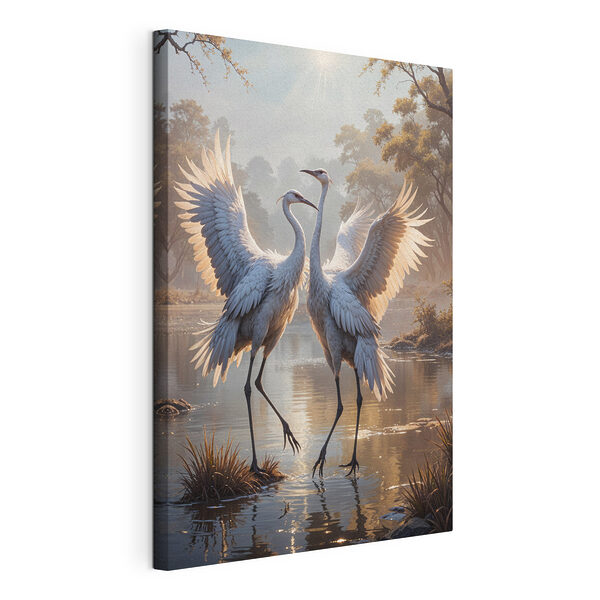 Tableaux Couple de grues blanches dans un étang