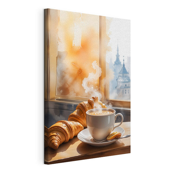 Tasse de café et croissants sur une table Tableaux Tasse de café et croissants sur une table