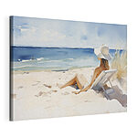 Tableaux Femme assise sur une chaise sur une plage
