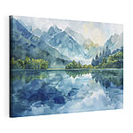 Tableaux Peinture à l'eau d'un lac avec des arbres et des montagnes en arrière-plan