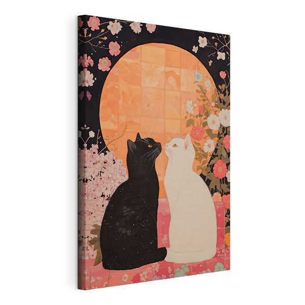 Chat noir et chat blanc se regardant l'un l'autre Tableaux Chat noir et chat blanc se regardant l'un l'autre