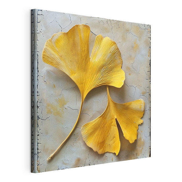 Tableaux Feuilles jaunes sur une surface blanche