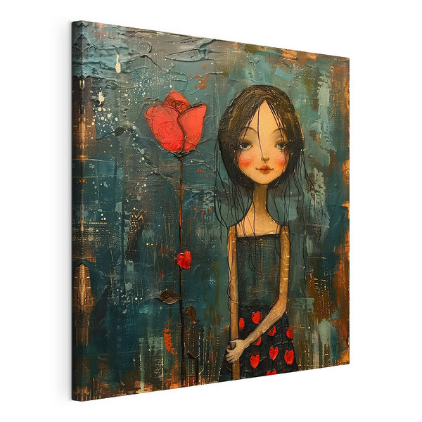 Peinture d'une fille tenant une fleur Tableaux Peinture d'une fille tenant une fleur