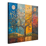 Tableaux Peinture d'un arbre avec différentes couleurs d'arbres et d'oiseaux