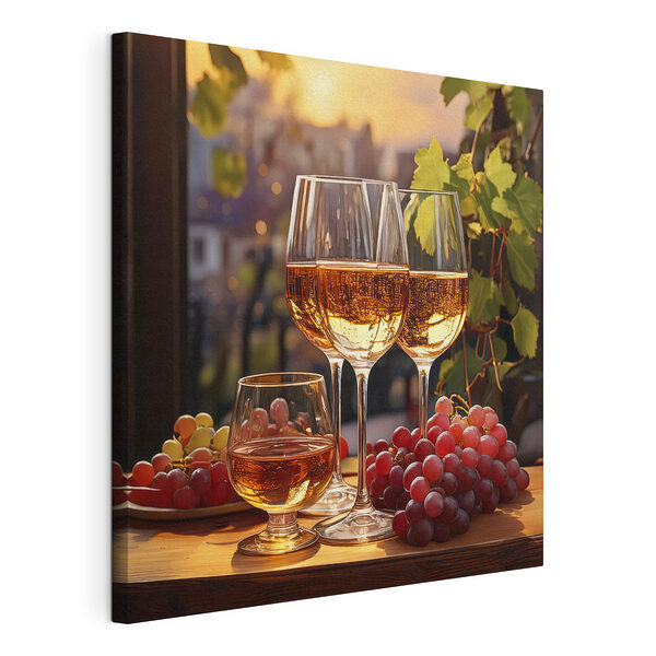 Groupe de verres à vin et de raisins sur une table Tableaux Groupe de verres à vin et de raisins sur une table