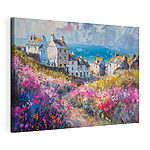 Tableaux Peinture d'un village avec des fleurs