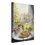 Tableaux Aquarelle de fleurs et de fruits sur une table devant une fenêtre