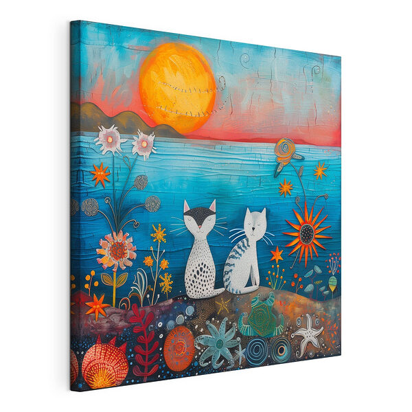 Chats profitant d'un magnifique coucher de soleil en bord de mer Tableaux Chats profitant d'un magnifique coucher de soleil en bord de mer