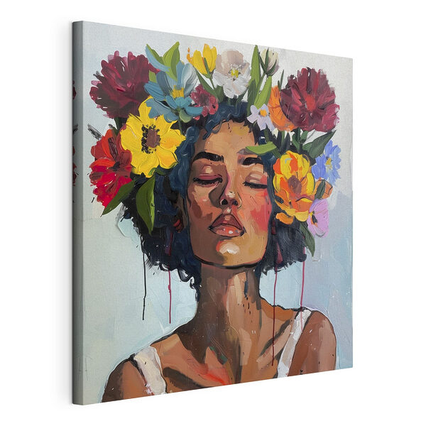 Peinture d'une femme avec des fleurs dans les cheveux Tableaux Peinture d'une femme avec des fleurs dans les cheveux