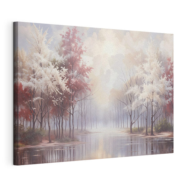 Tableaux Plan d'eau avec des arbres et un ciel nuageux